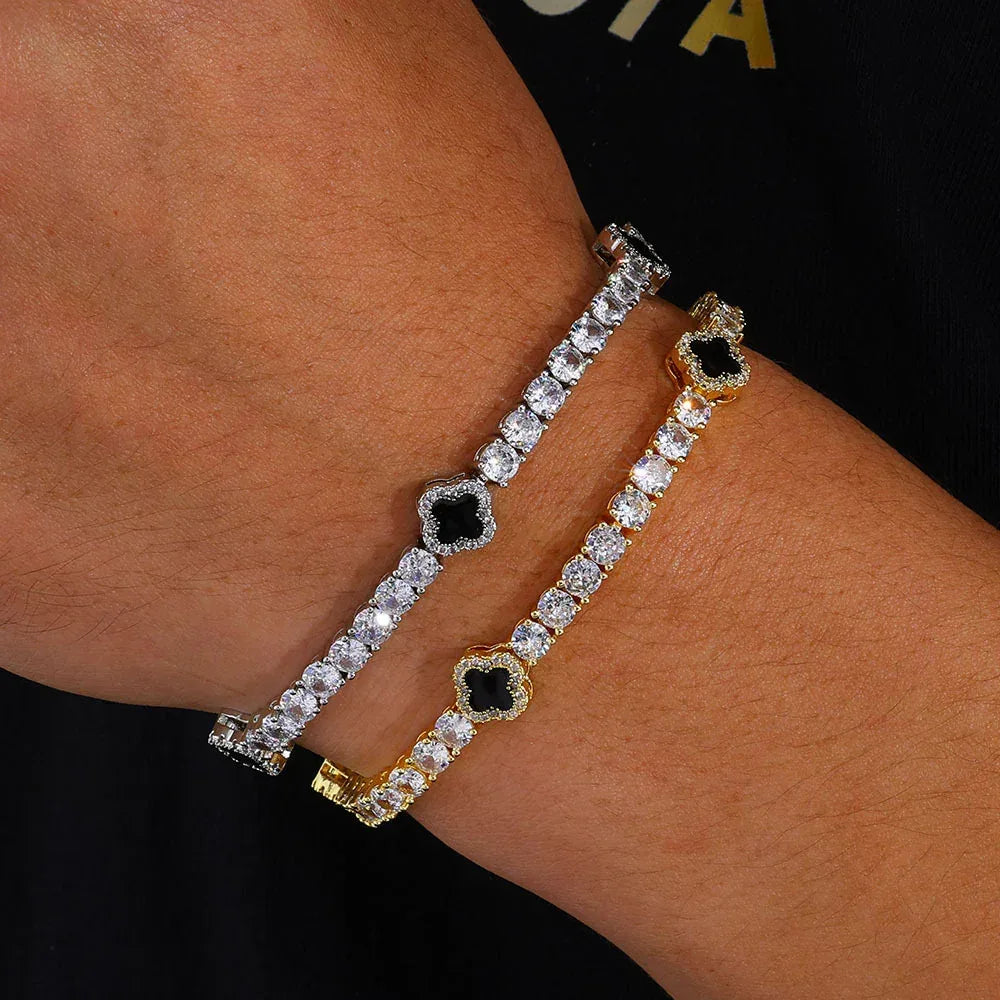 4mm Color Enamel Clover Tennis Bracelet | Iced Out Zircon Handpiece | Custom Rapper Chain Style | Caratix - CaratixJewelry